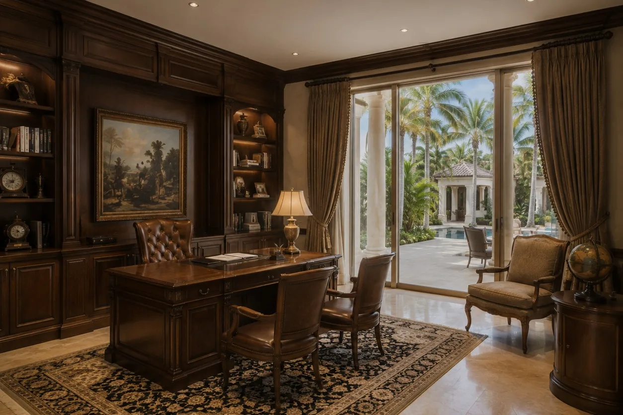 The panelled study in Jupiter before the remodel